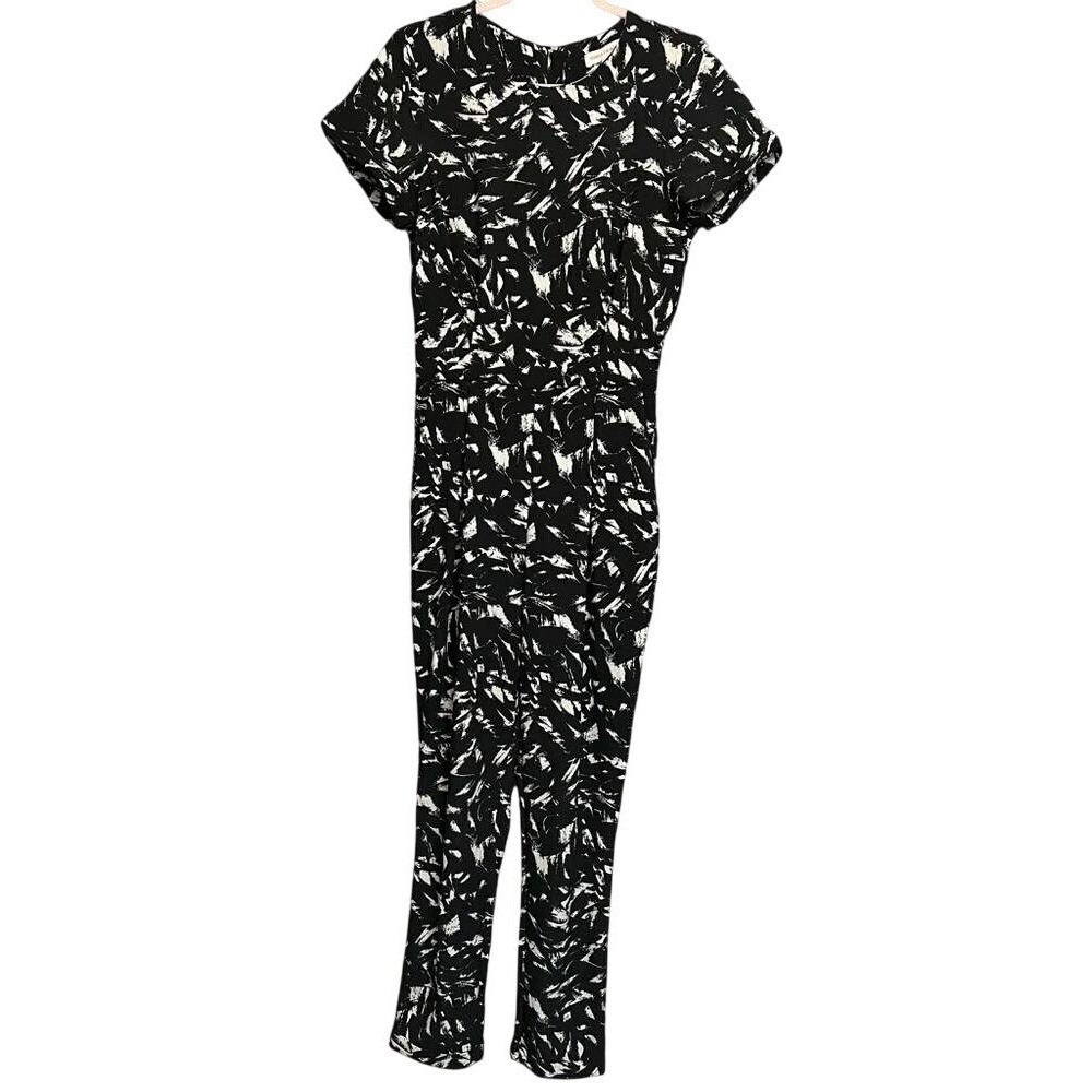 Nameless Jumpsuit Women Size S Black White Abstract Brushstroke Short Sleeve